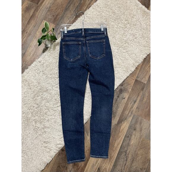 LOFT Size 0 Dark Wash Whiskered High Waisted Skinny Jeans - Picture 3 of 8